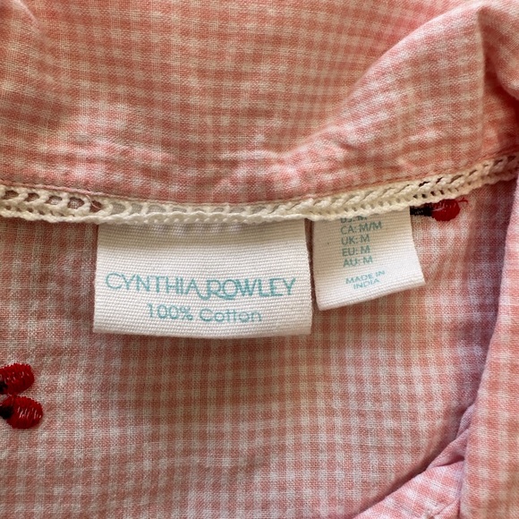 Cynthia Rowley Pink Gingham with Embroidered Cherries Pajama Set - Size Medium - Picture 2 of 7